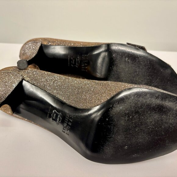Stuart Weitzman Pyrite glitzy metallic shine open toe heels women's size 8 - Picture 7 of 8